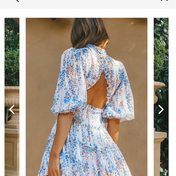 LANEY CUTOUT BACK RUFFLE DETAIL FLORAL DRESS WHITE - Picture 2 of 6